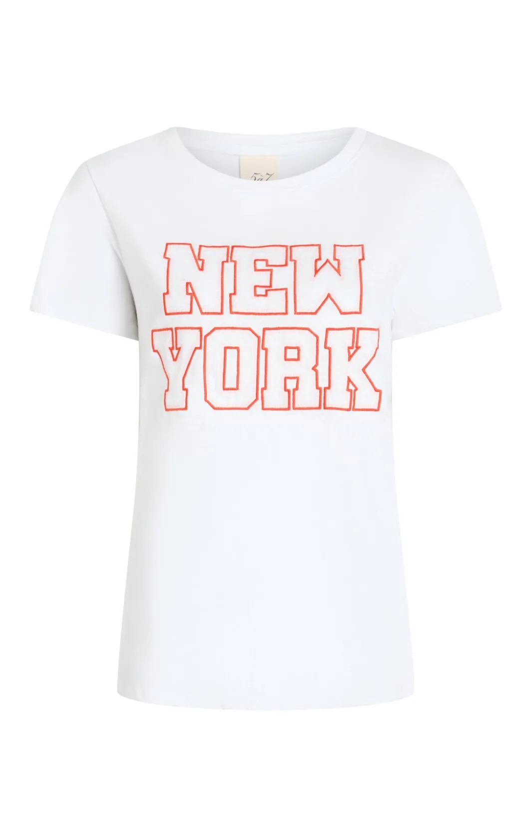 Tees & Pullovers<Cinq à Sept Chainstitch Paris New York Tee White/deepTangelo