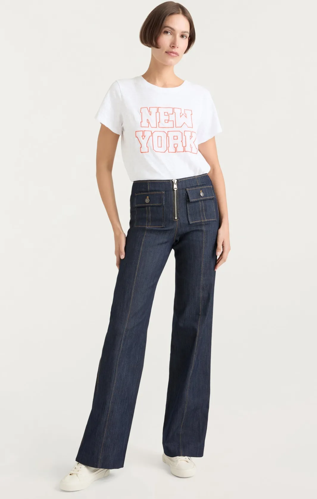 Tees & Pullovers<Cinq à Sept Chainstitch Paris New York Tee White/deepTangelo