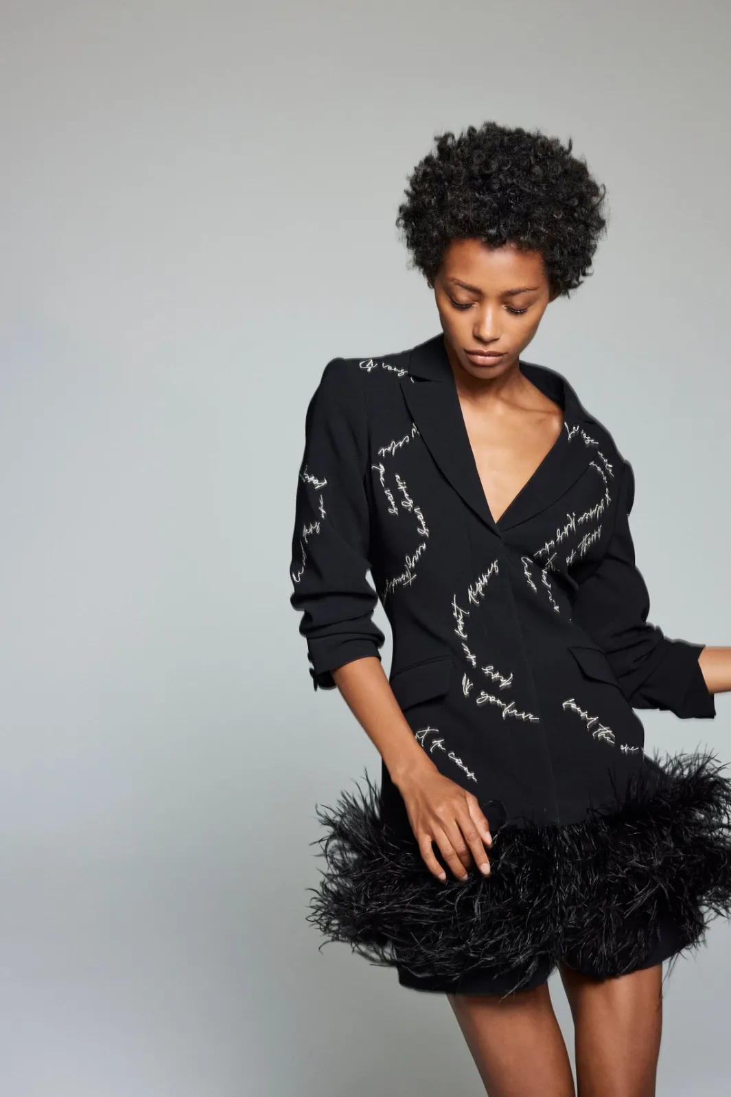 Mini<Cinq à Sept Feather And Script Embellished Joel Dress Black